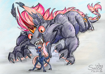 claws fangs feral fluffy fur fya holidays horn male open_mouth paws silly size_difference teeth tongue tongue_out vore wet sunny_way april_fools'_day ki'rinaes hi_res