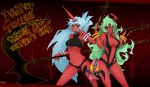 big_breasts bikini breasts clothed clothing crop_top duo_focus eyewear female glasses green_eyes group gun hair halter_bikini halter_top horn long_hair looking_at_viewer melee_weapon navel not_furry one-piece_swimsuit polearm pose ranged_weapon red_body red_skin scythe shirt skimpy sling_bikini standing swimwear text tight_clothing topwear two-piece_swimsuit under_boob weapon slugbox panty_and_stocking_with_garterbelt kneesocks_daemon scanty_daemon demon humanoid digital_media_(artwork) english_text portrait three-quarter_portrait