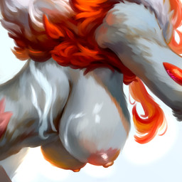 anthro areola bent_over big_breasts breasts female fur grey_body grey_fur hair hanging_breasts huge_breasts nipples nude nude_anthro nude_female pink_areola pink_nipples red_hair simple_background solo white_hair baddelz nintendo pokemon canid generation_8_pokemon hisuian_form hisuian_zoroark mammal pokemon_(species) regional_form_(pokemon) 1:1 detailed digital_media_(artwork) digital_painting_(artwork) hi_res icon painting_(artwork)