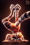 3d_(artwork) absurd_res anthro black_pawpads black_stripes breasts butt countershade_hands countershading digital_media_(artwork) dreamworks exercise facial_markings feet felid female fluffy foreshortening full-length_portrait fur glowing glowing_eyes handstand head_markings hi_res kung_fu_panda mammal markings master_tigress master_tigress_(picti) muscular muscular_anthro muscular_female nipples nude orange_body orange_eyes orange_fur pantherine pawpads paws picti portrait push-up rear_view red_eyes simple_background small_breasts soles solo striped_body stripes tail tiger toes training upside_down whiskers yellow_sclera