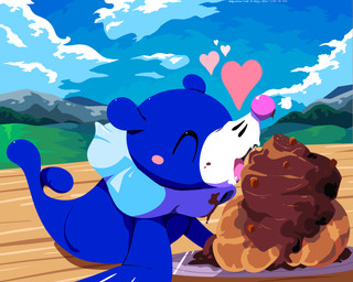 ambiguous_gender blue_body cloud eating eyes_closed feral food heart_symbol markings mountain open_mouth sky solo tail tongue whisker_markings sleepy_sealion nintendo pokemon generation_7_pokemon pokemon_(species) popplio 2025 5:4 absurd_res dated hi_res signature