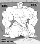 abs anthro barely_contained big_muscles big_pecs big_penis bodily_fluids bovid bulge caprine clothing comic crater dialogue drooling eyewear gabriel_(parttimeyeen) genital_fluids genitals glasses goat growth hi_res horn huge_muscles huge_penis hyper hyper_muscles looking_pleasured male mammal monochrome muscle_growth muscular muscular_thighs night nipples parttimeyeen_(artist) pecs penis precum precum_pool precum_through_clothing saliva solo sweat thick_thighs tight_clothing torn_clothing wet wet_clothing