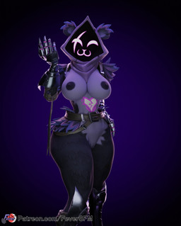 5_fingers anthro areola breasts claws clothing eye_scar facial_scar female female_anthro fingers genitals gloves handwear nipples purple_body purple_hood scar solo text vulva feversfm epic_games fortnite raven_team_leader bear mammal 2023 3d_(artwork) digital_media_(artwork) hi_res url