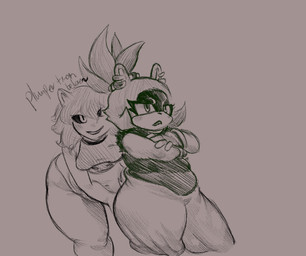 anthro belly belly_rolls big_butt biped black_sclera bottomwear butt butt_grab clothing crop_top crossed_arms describing_butt duo ear_piercing embarrassed female female/female frown gloves hair hand_on_another's_butt hand_on_butt handwear leaning leaning_forward navel overweight pants pear-shaped_figure piercing scut_tail sharp_teeth shirt short_tail simple_background smile standing submissive submissive_anthro submissive_female tail talking_to_another teasing teeth text thick_thighs tied_hair topwear weight_gain weight_teasing wide_hips kirbchub idw_publishing sega sonic_the_hedgehog_(comics) sonic_the_hedgehog_(idw) sonic_the_hedgehog_(series) fan_character surge_the_tenrec afrosoricid mammal tenrec 2025 digital_media_(artwork) english_text monochrome