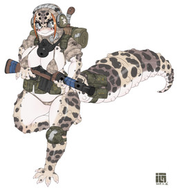 5_fingers accessory anthro areola areola_slip backpack barefoot belt biped black_spots blush breasts brown_body brown_scales camel_toe camo camo_clothing camo_print clothed clothing eyelashes feet female fingers furgonomics gas_mask grey_eyes grey_sclera headgear knee_pads knife mask multicolored_body multicolored_scales nipple_outline non-mammal_breasts pattern_clothing pink_areola pupils ranged_weapon scales sheathed_weapon simple_background skimpy sleeping_bag slightly_chubby slit_pupils solo spots tail tail_accessory tail_belt tan_body tan_scales thick_thighs topwear underwear utility_belt weapon white_background white_body white_scales wide_hips wraps namu_gunsou eublepharid gecko leopard_gecko lizard reptile scalie 2019 hi_res signature