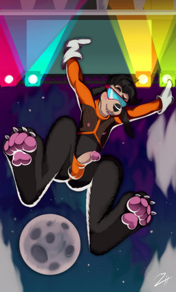 anthro balls black_body black_fur black_nose butt clothed clothing cloud erection eyewear fur genitals glasses gloves handwear light lights looking_at_viewer male moonlight nipples paws penis solo thong underwear young suchaeliott disney goof_troop max_goof canid canine canis domestic_dog mammal absurd_res digital_media_(artwork) hi_res