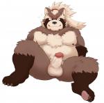 anthro balls belly biped brown_body brown_fur butt erection fur genitals humanoid_genitalia humanoid_penis male moobs nipples overweight overweight_anthro overweight_male penis simple_background sitting solo white_background dasoowolf lifewonders tokyo_afterschool_summoners goemon_(tas) canid canine mammal raccoon_dog tanuki 2019 hi_res