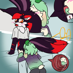 anal anthro anus bed bedroom_eyes big_tail bodily_fluids colon couples duo exposed eyewear female female/female female_rimming_female fur furniture genitals glasses green_hair hair internal leaning leaning_forward narrowed_eyes oral orange_eyes out_of_nowhere red_body red_fur rimming rimming_female seductive sex slim snout_fuck snout_in_ass surprised tail vulva duskerburger novel_(character) sparrow_skunker bovid caprine goat humanoid mammal mephitid skunk 1:1 comic hi_res