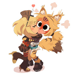 4_fingers accessory anthro belt blonde_hair blush blush_stickers bottomwear chibi clothed clothing duo eyes_closed eyewear eyewear_on_head female female/female fingerless_gloves fingers fluffy fluffy_tail footwear fur gloves hair hair_accessory handwear heart_symbol high_heels hug interspecies jacket kissing kissing_cheek leather leather_clothing leather_jacket leather_topwear legwear messy_tail pigtails ponytail shoes shorts simple_background skirt sunglasses sunglasses_on_head surprised tail thigh_highs topwear twintails_(hairstyle) white_background white_body wide_eyed yellow_body yellow_fur mangedugruau mihoyo zenless_zone_zero burnice_white pulchra_fellini felid feline human mammal thiren 2024 digital_media_(artwork) hi_res