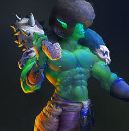 afro clothed clothing club_(weapon) green_body green_skin male melee_weapon muscular topless tribal weapon d-moose humanoid orc hi_res