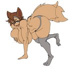 anthro big_breasts big_butt bottomwear breasts brown_body brown_fur brown_hair butt clothed clothing female fur hair holding_breast huge_breasts leg_warmers legwear looking_at_viewer panties simple_background solo tail thick_thighs thigh_highs tongue tongue_out topless underwear grlmrl canid canine canis domestic_dog mammal hi_res sketch