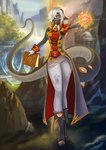 anthro book chain clothed clothed_anthro clothing female fully_clothed_anthro gold_(metal) gold_chain hair magic tail uniform white_hair yellow_eyes silverwindart mythology eliza_brown dragon mythological_creature mythological_scalie scalie absurd_res digital_media_(artwork) hi_res