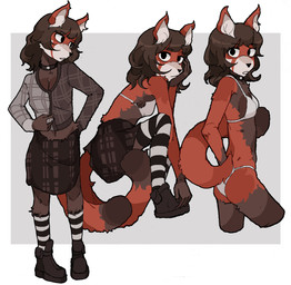 anthro bikini biped black_bottomwear black_clothing black_eyes black_skirt bottomwear breasts brown_hair clothing collar crouching female fluffy_ears footwear grey_body grey_clothing grey_shirt grey_topwear hair legwear long_ears long_socks long_tail multicolored_body open_mouth pattern_bottomwear pattern_clothing pattern_footwear pattern_legwear pattern_shirt pattern_skirt pattern_socks pattern_topwear red_body shirt shoes simple_background skirt slim small_breasts socks solo standing striped_clothing striped_footwear striped_socks stripes swimwear tail topwear two-piece_swimsuit two_tone_body white_bikini white_clothing white_swimwear hhonchkrow234 ailurid mammal red_panda hi_res