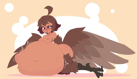 after_vore belly big_belly breasts brown_hair duo female hair overweight simple_background vore wings smuggoblin european_mythology greek_mythology mythology mariposa_(smuggoblin) avian harpy mythological_avian mythological_creature 2026