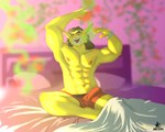 anthro barazoku bedding bulge clothed clothing detailed_bulge erection genital_outline hair male morning morning_wood muscular muscular_anthro muscular_male nipples open_mouth penis_outline plant solo teeth topless underwear underwear_only waking_up yawn artemi mythology remember_the_flowers ring_(remember_the_flowers) dragon felid feline hybrid mammal mythological_creature mythological_scalie scalie 5:4 absurd_res hi_res