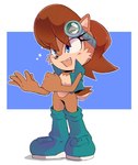 anthro boots brown_body brown_fur brown_hair clothing eyewear eyewear_on_head featureless_crotch female footwear fur goggles goggles_on_head hair kemono shoes solo spinstellar archie_comics sega sonic_the_hedgehog_(archie) sonic_the_hedgehog_(comics) sonic_the_hedgehog_(series) sally_acorn chipmunk ground_squirrel mammal rodent sciurid 2023 absurd_res blue_theme digital_drawing_(artwork) digital_media_(artwork) hi_res