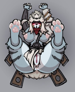 anthro anus areola armor chain clothed clothing embarrassed female fluffy genitals lying nipples on_back partially_clothed pawpads pink_areola pink_nipples scarf solo thick_thighs vulva wardrobe_malfunction commanderthings blizzard_entertainment warcraft frostfur_(pikakinu) canid mammal werecanid werecreature worgen absurd_res hi_res