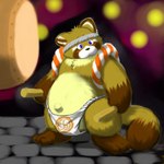 anthro asian_clothing belly big_belly blue_eyes brown_body brown_fur clothing drum east_asian_clothing fundoshi fur japanese_clothing kemono male musical_instrument navel night overweight overweight_anthro overweight_male percussion_instrument solo taiko_drum underwear armadirou canid canine mammal raccoon_dog tanuki 1:1 2009