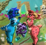 anthro balls blue_body blue_hair duo femboy genitals hair horn male penis red_body short_stack simple_background spots thick_thighs lostwisdom atlyss kobold kubold_(atlyss) scalie 2024 digital_drawing_(artwork) digital_media_(artwork) hi_res