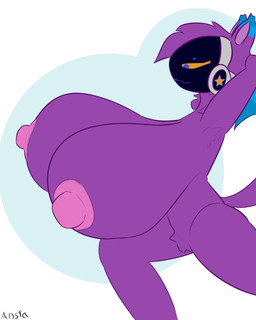 anthro areola big_breasts big_nipples breasts crotch_tuft female fur huge_breasts hyper hyper_breasts machine nipples purple_body solo tuft ansia_(artist) qj_(character) protogen 4:5 hi_res