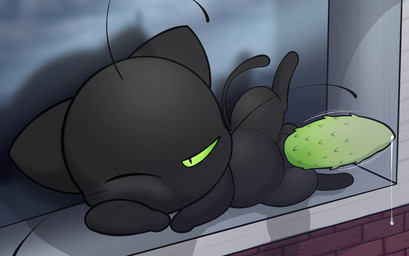 animal_genitalia animal_penis big_penis bodily_fluids feline_genitalia feline_penis genital_fluids genitals huge_penis male penis precum reflection size_difference small_but_hung smaller_male solo throbbing tired ishitaka_uwu miraculous_ladybug plagg_(miraculous_ladybug) kwami hi_res