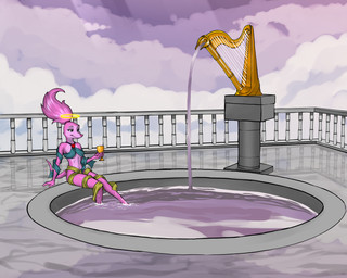 anthro clothed clothing cloud container cup fabric female fountain fur goblet gold_(metal) halo harp heaven musical_instrument outside pink_body pink_fur plucked_string_instrument relaxed_expression ribbons skimpy solo string_instrument swimming_pool diacordst all_dogs_go_to_heaven don_bluth annabelle_(all_dogs_go_to_heaven) canid canine canis domestic_dog hunting_dog mammal sighthound whippet 2026 5:4 hi_res
