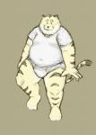 anthro briefs clothing humanoid_hands male overweight overweight_anthro overweight_male shirt simple_background solo tighty_whities topwear underwear white_briefs white_clothing white_underwear professor_fluff felid mammal pantherine tiger 2019 hi_res