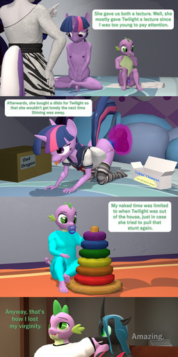 aged_up animal_genitalia animal_penis anthro aroused bed big_breasts big_penis breasts butt caught_in_the_act changeling_queen clothing dildo dildo_insertion equine_genitalia equine_penis female flashback from_front_position furniture genitals group gynomorph horn innocence intersex lying magic male male/female missionary_position navel nipples nude offscreen_character on_back onesie penis school_uniform scolding sex sex_toy sex_toy_insertion stacking_rings striped_sock sucking thumb_suck toddler towel uniform vaginal vulva young young_female young_on_young papadragon69 friendship_is_magic hasbro my_little_pony mythology queen_chrysalis_(mlp) spike_(mlp) twilight_sparkle_(mlp) twilight_velvet_(mlp) changeling dragon equid equine horse mammal mythological_creature mythological_equine mythological_scalie pony scalie unicorn 3d_(artwork) absurd_res comic digital_media_(artwork) hi_res long_image source_filmmaker_(artwork) tall_image brother_(lore) brother_and_sister_(lore) incest_(lore) sibling_(lore) sister_(lore)