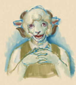 anthro clothed clothed_anthro clothed_male clothing crazy_eyes ears_down fur hands_together insane looking_at_viewer male open_mouth pivoted_ears solo teeth teeth_showing wool_(fur) reynard_goodfellow reynard_the_baa bovid caprine mammal sheep hi_res