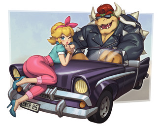 2_horns 4_fingers 5_fingers anthro blonde_hair blue_ear_ring blue_eyes bottomwear bracelet clothing duo ear_piercing ear_ring eyebrows eyewear female fingers footwear hair high_heels horn jacket jewelry kart leather leather_clothing leather_jacket leather_topwear looking_at_viewer male one_eye_closed open_mouth open_smile pants piercing pink_bottomwear pink_clothing pink_pants red_eyebrows red_hair ring_piercing sharp_teeth shell shirt shoes smile spiked_shell spikes spikes_(anatomy) sunglasses teal_clothing teal_footwear teal_high_heels teal_shirt teal_topwear teeth topwear vehicle wearing_sunglasses rizdraws mario_bros nintendo bowser princess_peach human koopa mammal scalie 2025 absurd_res hi_res