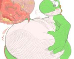 anthro belly big_belly bloated blush bodily_fluids drooling internal low-angle_view male overweight overweight_male saliva solo sabamiso_(sabamasasix) mario_bros nintendo yoshi_(character) yoshi hi_res