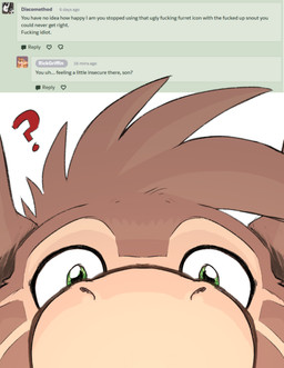 ambiguous_gender anthro big_snout blep brown_body brown_fur comments fur green_eyes group male multicolored_body profanity question_mark text tongue tongue_out trio rick_griffin nintendo pokemon rick_griffin_(character) west_of_heaven furret generation_2_pokemon kangaroo macropod mammal marsupial pokemon_(species) 2026 absurd_res english_text hi_res meme genderfluid_(lore)