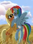 applealba applejack_(mlp) blonde_hair blue_fur blush cloud cutie_mark equine eyes_closed female freckles friendship_is_magic fur green_eyes hair horse lesbian mammal multi-colored_hair my_little_pony orange_fur outside pegasus pony rainbow_dash_(mlp) rainbow_hair wings
Rating: Safe
Score: 9
User: Lunaz
Date: April 13, 2014