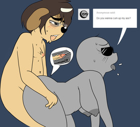 all_fours anal anal_penetration anthro areola big_breasts black_nose blush bodily_fluids breasts brown_body brown_fur brown_hair cervix chest_tuft cutaway dialogue doggystyle duo erection eyewear female female_penetrated from_behind_position fur genitals glasses grey_body grey_skin hair horn humanoid_genitalia humanoid_penis internal kneeling male male/female male_penetrating male_penetrating_female nipples nude open_mouth penetration penis sex slightly_chubby smile speech_bubble standing sunglasses sweat tan_body tan_fur text tongue tongue_out tuft vulva sprockeyart tumblr anon sprockey_hudson mammal 2015 english_text hi_res