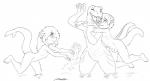 anthro balls female genitals group happy male nude penis playing pussy splash water zooshi astrid_(ajdurai) jenny_(ajdurai) lee_(ajdurai) crocodile crocodilian lizard mammal mustelid otter reptile scalie hi_res monochrome