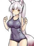 3:4 animal_humanoid breasts canid canid_humanoid canine canine_humanoid clothing female fox fox_humanoid hair humanoid long_hair looking_at_viewer mammal mammal_humanoid one-piece_swimsuit ponytail school_swimsuit silver_hair simple_background solo swimwear tsukumiya_amane white_background yellow_eyes