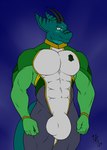 abs anthro balls_outline big_bulge bodysuit bulge clothing detailed_bulge duo genital_outline green_body green_skin horn male muscular muscular_male penis_outline skinsuit solo spacesuit spandex spandex_suit suit tail tight_clothing hunterramirez mythology dragone dragon mythological_creature mythological_scalie scalie hi_res