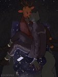 5_fingers anthro antlers blush bottomwear clothing duo electronics fingers footwear hand_on_cheek horn jacket kissing male pants phone romantic shoes star sweater tail topwear uniform tsupunya beastars legoshi_(beastars) louis_(beastars) canid canine canis deer mammal wolf 2023 digital_drawing_(artwork) digital_media_(artwork) hi_res