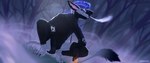 anthro crouching detailed_background digitigrade forest forest_background halo male nature nature_background plant slav_squat smoking solo tree sajik canid canine mammal hi_res