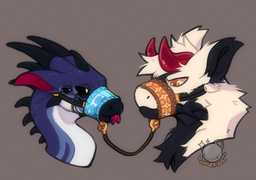 blep duo feral forked_tongue fur horn multi_eye muzzle_(object) tongue tongue_out cocodrops_(artist) mythology dragon furred_dragon furred_scalie mythological_creature mythological_scalie scalie