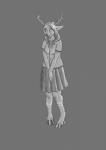 after_transformation anthro barefoot bottomwear clothed clothing cloven_hooves dewclaw_hooves feet female fully_clothed hooves horn nervous shy skirt solo unguligrade uniform tfancred deer mammal absurd_res hi_res monochrome