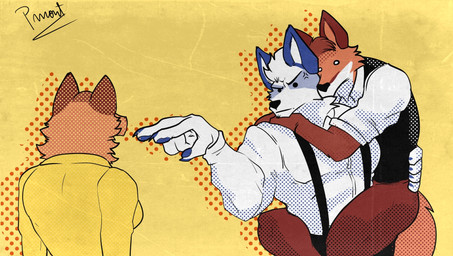 angry anthro barazoku carrying_another claws clothed clothing duo female hair humor male male/male mature_anthro muscular muscular_anthro muscular_male parody pinumontbalou echo_(series) echo_project the_smoke_room jim_sterling_(the_smoke_room) murdoch_byrnes canid canine canis fox mammal hi_res meme