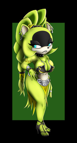 anthro armlet big_breasts black_border blue_eyes border bottomwear bracelet braided_hair breasts cleavage clothed clothing collar cosplay costume crossover_cosplay ear_piercing ear_ring female frown fur green_background green_body green_fur hair jewelry loincloth metal_bra navel piercing ring ring_piercing scowl simple_background slave_leia_costume solo studded_bracelet studded_collar studded_jewelry studs astraldog idw_publishing sega sonic_the_hedgehog_(comics) sonic_the_hedgehog_(idw) sonic_the_hedgehog_(series) star_wars surge_the_tenrec afrosoricid mammal tenrec 2022 absurd_res crossover hi_res