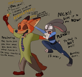 accessory anthro audio_cassette audio_sampling belt bodily_fluids cassette_tape clothing duo embarrased_female fart female green_clothing green_shirt green_topwear humiliation laughing_at male male/female necktie onomatopoeia police police_officer police_uniform recording shirt sound_effects sweat sweatdrop teasing text topwear uniform gassipons disney zootopia judy_hopps nick_wilde canid canine fox lagomorph leporid mammal rabbit true_fox absurd_res hi_res sound