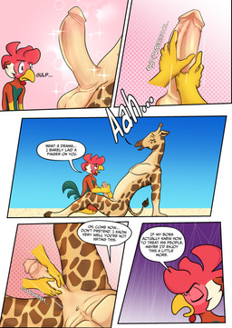 anthro balls boss_and_employee breasts butt dialogue duo erection genitals glans humanoid_genitalia humanoid_penis male male/male nude penis simple_background tail text zaryuzu_73 dabari_(zaryuzu_73) fern_(zaryuzu_73) avian bird chicken galliform giraffe giraffid mammal phasianid absurd_res comic digital_media_(artwork) english_text hi_res multiple_scenes