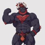 1:1 2018 abs anthro arm_tuft armpit_hair beard biceps big_muscles black_body black_fur black_nipples body_hair boku_(character) bovid bovine bulge cattle chest_hair clothed clothing elbow_tuft facial_hair facial_piercing flexing fur green_eyes hair horn looking_at_viewer male mammal muscular muscular_anthro muscular_male nipples nose_piercing pecs piercing ponytail pubes red_hair simple_background solo standing taoren topless tuft underwear white_background wristband