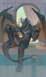 claws erection eyebrows finger_claws hair horn knot male sitting solo wings ariklovefafa mythology dragon mythological_creature mythological_scalie scalie absurd_res digital_drawing_(artwork) digital_media_(artwork) hi_res