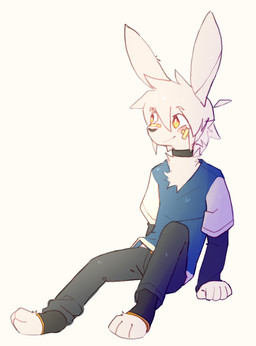 5_fingers adhesive_bandage anthro blush chest_tuft clothed clothing fingers fully_clothed hair male rabbit_ears simple_background sitting sitting_on_ground smile solo tuft axy_usagi axy_(axy_usagi) lagomorph leporid mammal rabbit 2022 digital_media_(artwork)