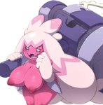 2022 absurd_res big_breasts blush breasts female generation_9_pokemon hammer hi_res huge_breasts humanoid kimubota looking_at_viewer nintendo nipples not_furry nude open_mouth pink_body pokemon pokemon_(species) pokemorph solo tinkaton tools