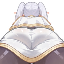 big_butt bottomwear butt clothed clothing female grey_clothing grey_hair grey_legwear grey_tights hair humanoid_pointy_ears legwear lying on_front pigtails pointy_ears rear_view simple_background skirt solo tan_body tan_skin thick_thighs tights topwear white_background white_bottomwear white_clothing white_skirt white_topwear wide_hips merrytail frieren_beyond_journey's_end frieren elf humanoid 1:1 absurd_res hi_res